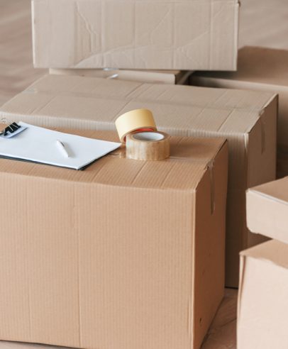 Boxes with tape Tape on cardboard box