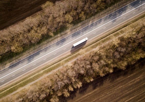 truck-birds-eye-view Birds eye view of truck on the road